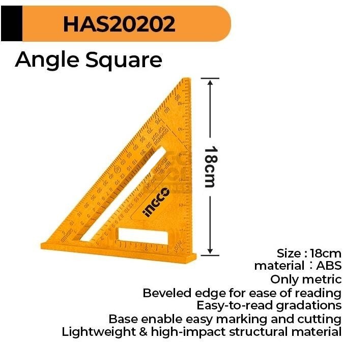 

Speed Square (18 cm) INGCO HAS20202 - Penggaris Segitiga Siku Tukang
