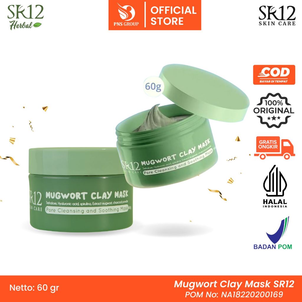 MASKER MUGWORT SR12 | MUGWORT CLAY MASK | MASKER HERBAL | CANTIK KOREA | MASKER KOMEDO | BPOM | MASK