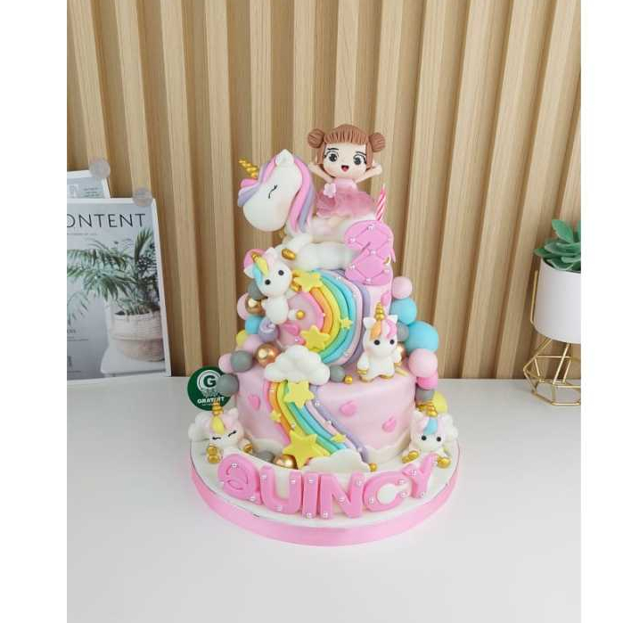 

CAKE TEMA UNCIORN TINGKAT UK 15+10CM / KUE ULANG TAHUN CUSTOME