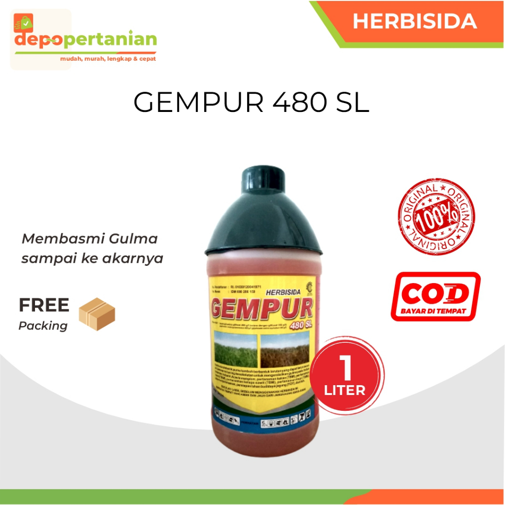 Depo Pertanian - Herbisida Gempur 480 SL 1 Liter Obat Pembasmi Rumput Liar Ampuh Sampai Akar