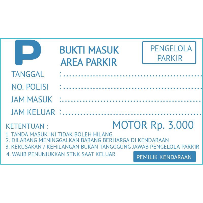 

Karcis parkir motor Code UMP0023