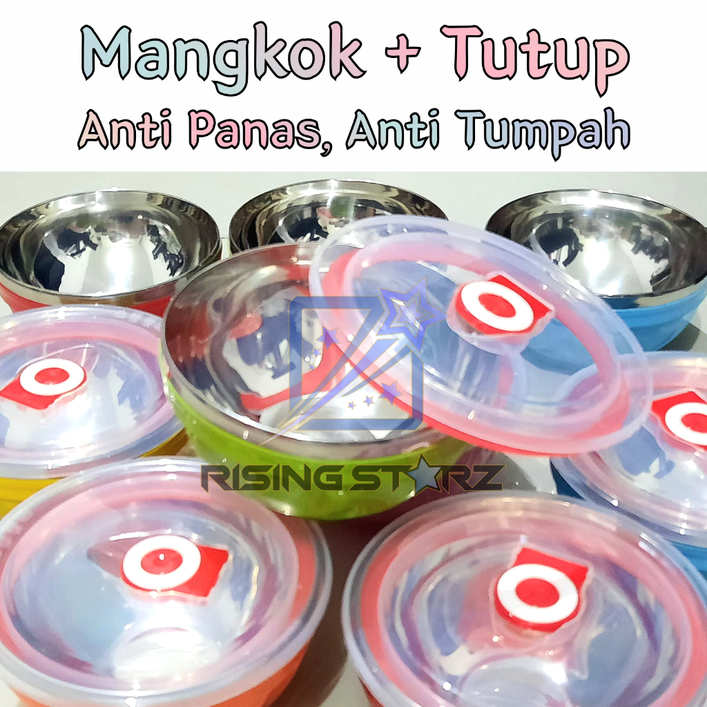 mangkok stainless anti panas / bowl tutup kedap udara / alat makan