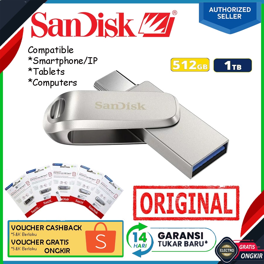 SanDisk Ultra Dual Drive Luxe USB Type C 3.1 Flashdisk 1TB,500GB