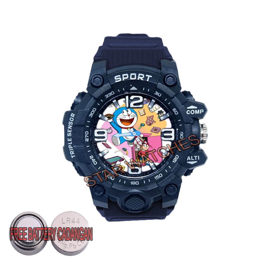 Jam Tangan Anak Laki Laki Sport Karakter Doraemon 02 Anti Air FREE Battery Cadangan