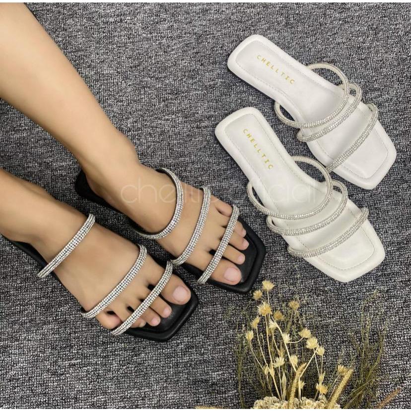 GALAXY Sandal Wanita Kekinian|Sendal Teplek Wanita Tali Permata |Selop Slip On  Casual Terbaru