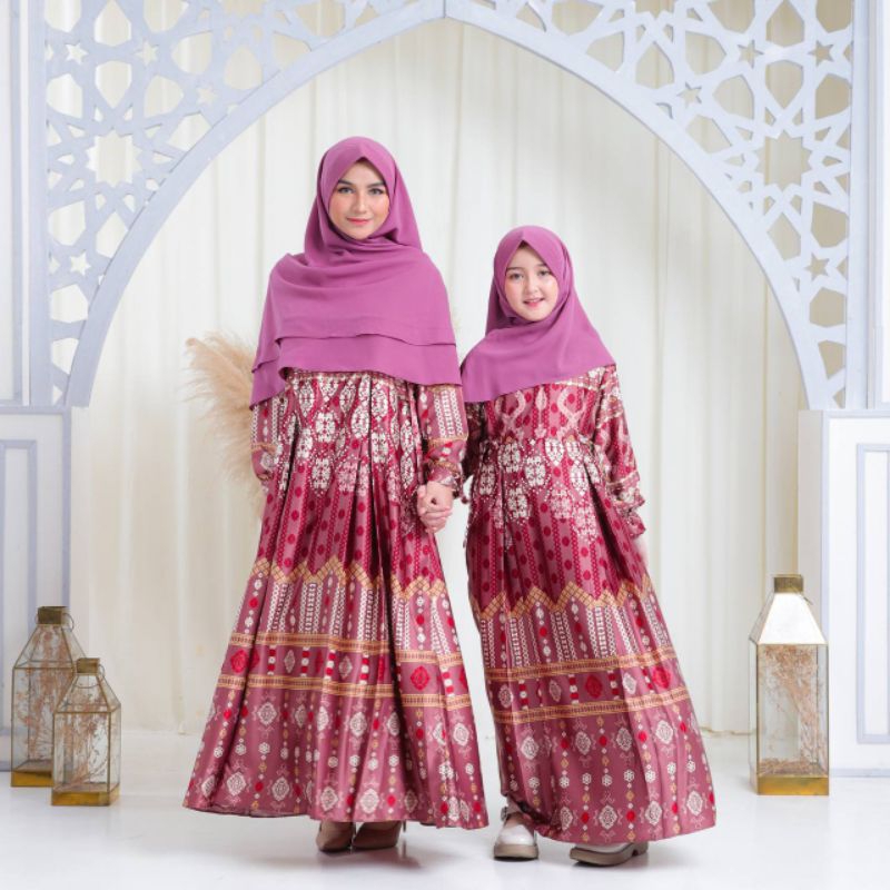 COUPLE MOM & KIDS HAWA RAYA DRESS IBU ANAK MICHAN GAMIS SYARI MOTIF MEWAH ADEM