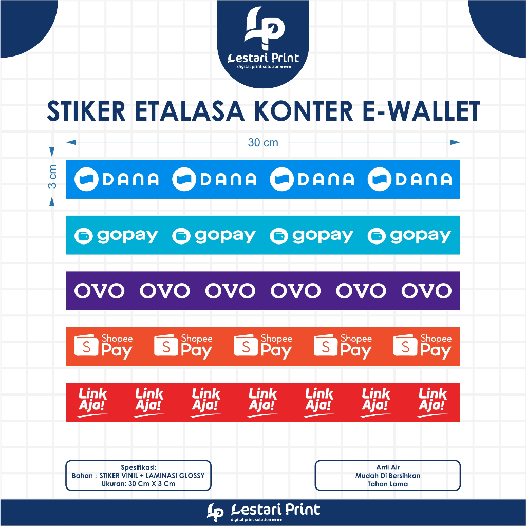 STIKER ETALASE KONTER E WALLET | TERBARU | MINIMAL ORDER 15 PCS | STIKER E-WALLET | STIKER KONTER | 