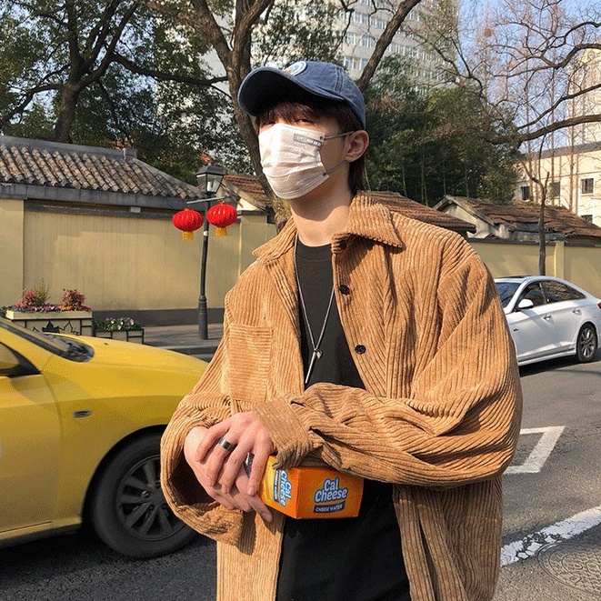 1212 SALE Corduroy Retro Long Sleeve Outer Shirt Casual Oversize in Brown and Black Color  Kemeja Ou