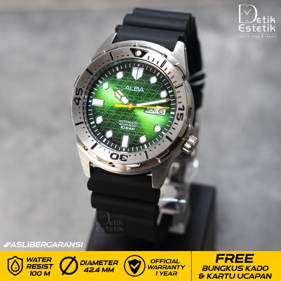 Jam Tangan Pria Alba AL4447X1 Automatic Green Dial with Black Strap