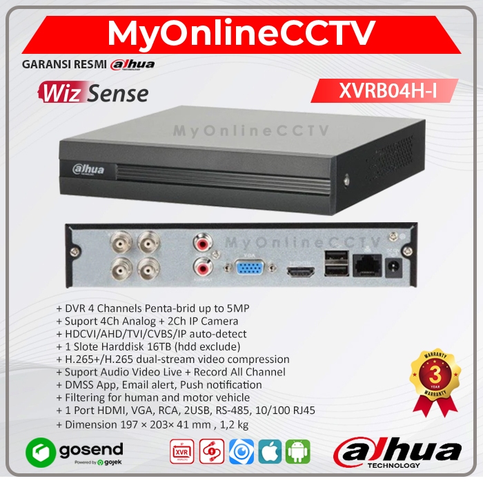 XVR1B04H-I Dahua DVR Kamera CCTV 4CH WizSense Cooper Up To 5MP