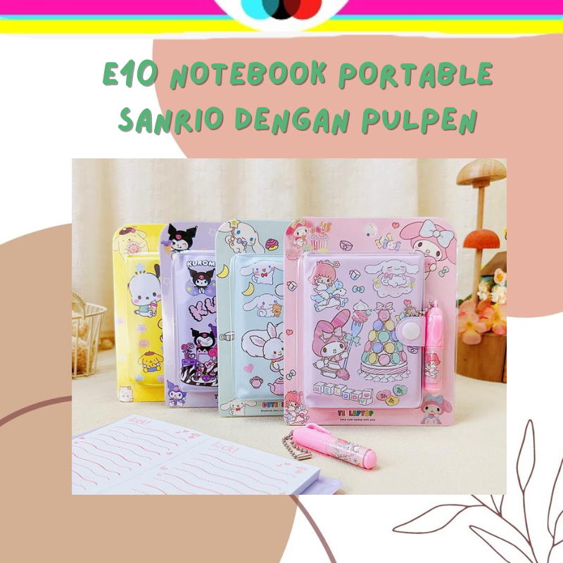 

E10 NOTEBOOK PORTABLE SANRIO DENGAN PULPEN | SET PEN BUKU CATATAN HARIAN PORTABLE | MINI DIARY | BUKU CATATAN MINI | CUTE MINI DIARY | POCKET NOTEBOOK | BUKU CATATAN SAKU PORTABLE KARTUN LUCU | HADIAH | KADO ULANG TAHUN | POMPOMPURIN | KUROMI | MELODY DB