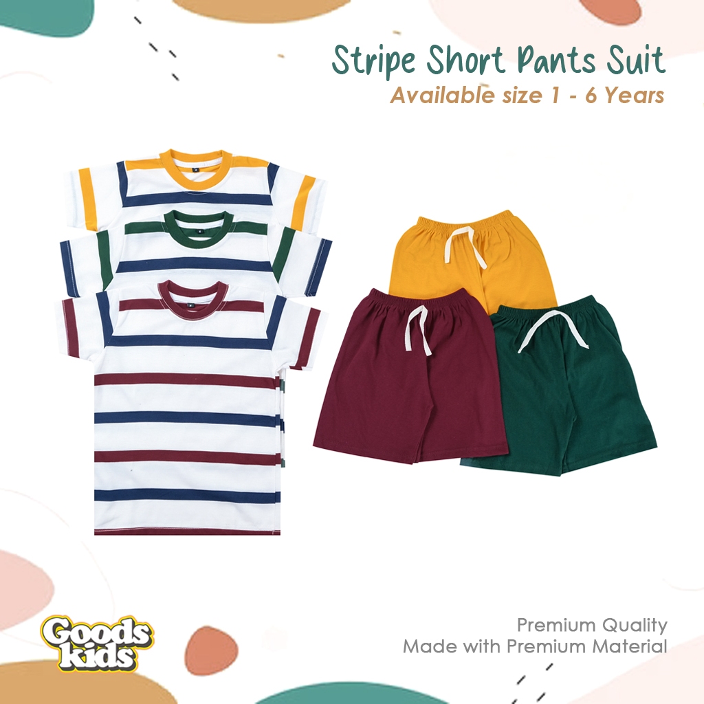 	 Setelan Kaos Anak dan Celana Pendek Anak Motif Salur 1-6 Tahun Bahan Cotton 30s	