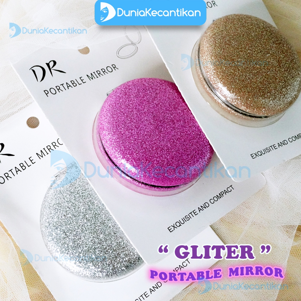 Cermin Bulat Mini Kaca Make Up Cermin Gliter Saku 2 Sisi Portable Miror Cermin Lipat Lucu