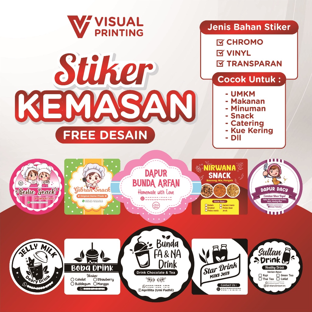 

Stiker Label Kemasan Custom Free Cutting (Tanpa Minimal Order)