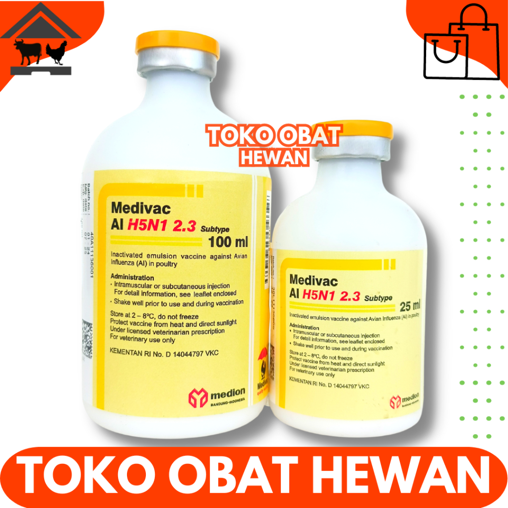 VAKSIN MEDIVAC AI H5N1 2.3 DOSIS 50 & 200 EKOR Vaksin Ayam Flu burung Avian Influenza Aratan Unggas