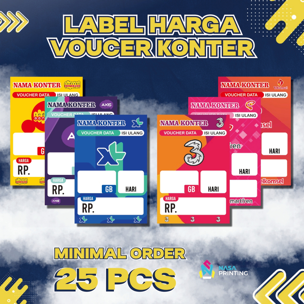Label Harga Voucher Konter/ Display Etalase Konter / Model Potret