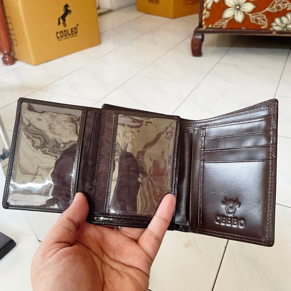 CEBBO Wallet Dompet Pria Bahan Kulit Sapi Model Berdiri