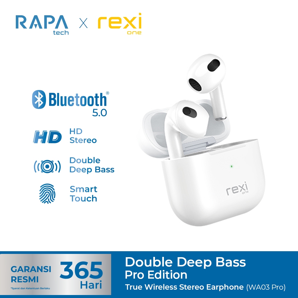 RAPAtech X rexione TWS WA03 Pro Earphone Double Deep Bass - HD Stereo -White