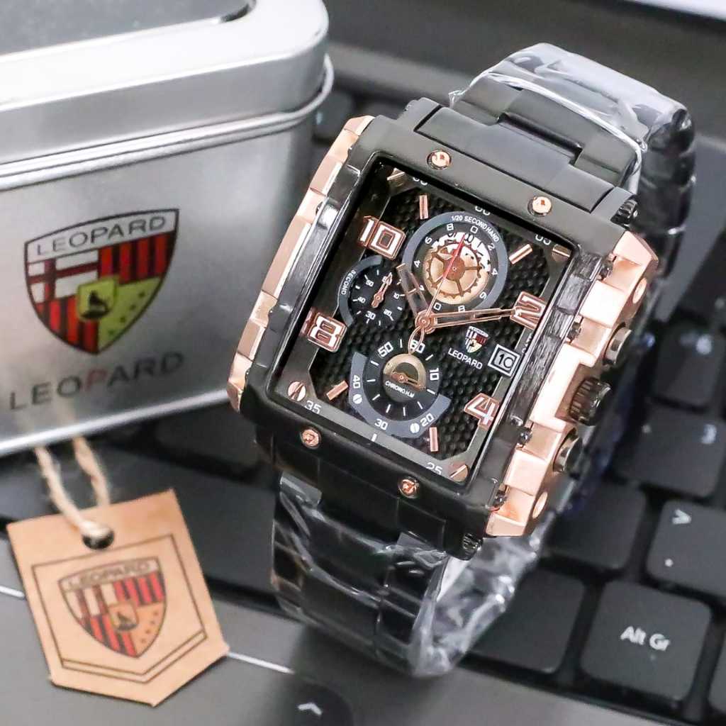 Jam Tangan Pria Leopard-8826 Original Full Stainles Body Segi Chrono&Tanggal Aktif Box Exclusive