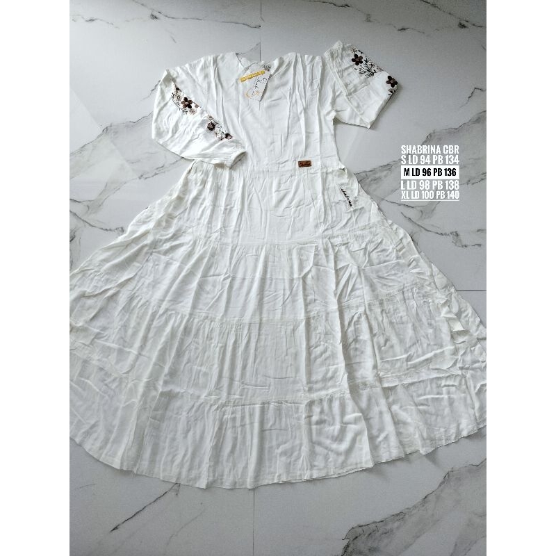 gamis shabrina putih rayon premium