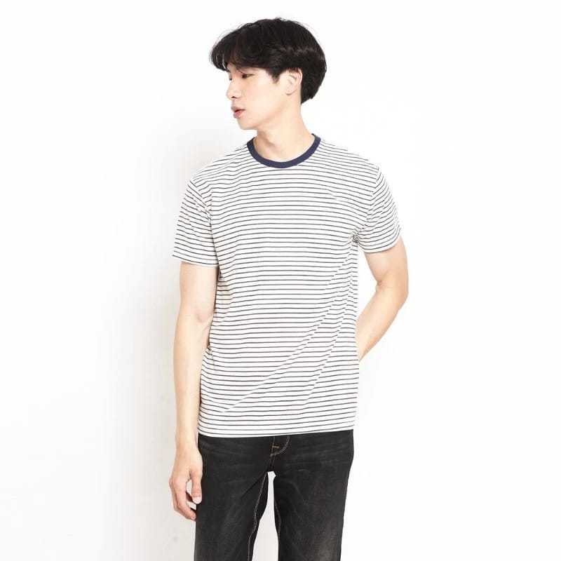 RBJ T-shirt salur pria - putih - XL