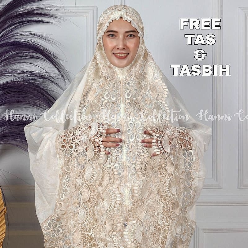 Mukenah Mukena Katun Mewah Dewasa Jumbo Telekung Rukuh Motif Bordir Prada Jilbab Putih Premium Alat 