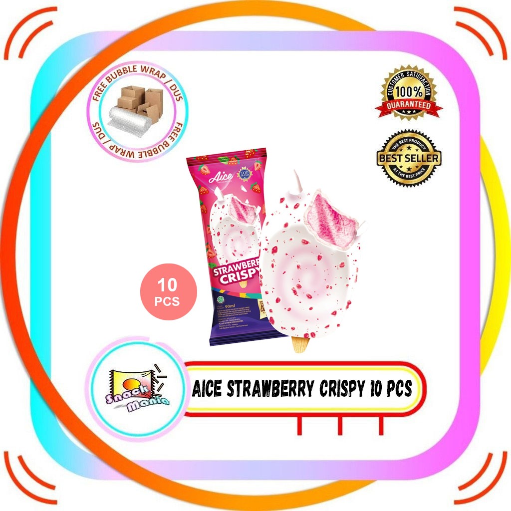 AICE Ice Cream Strawberry Crispy Stick ~ 90 ml x 10 pcs Es Krim Stroberi