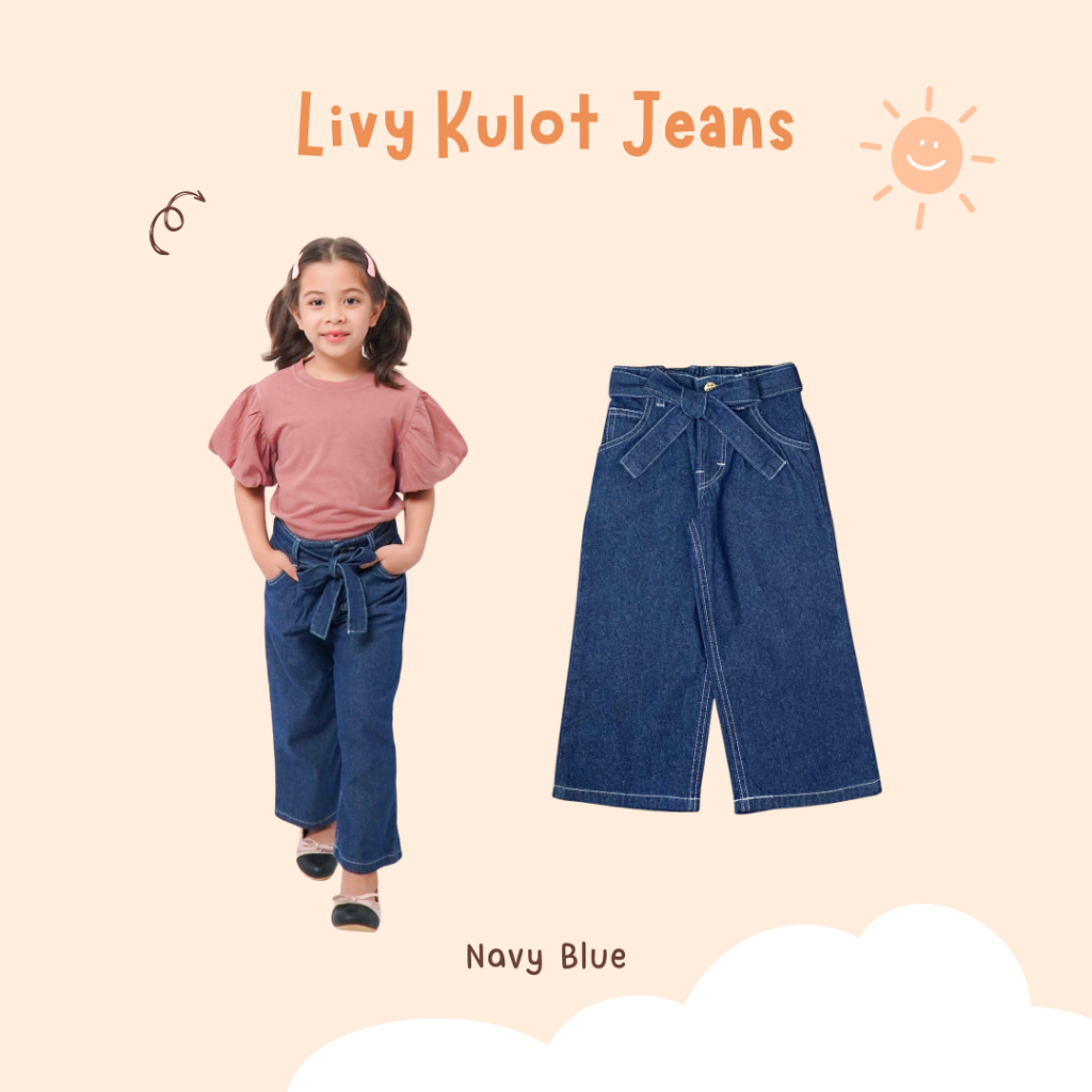 Yobebee Celana Livy Jeans Kulot Panjang Anak Perempuan Usia 4 6 8 9 10 11 Tahun Bawahan Kids Pants K