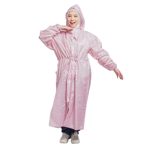 Jas Hujan Wanita Gamis 82010 Muslimah Hijabers Syari Terusan Mantel Motif Cube kotak