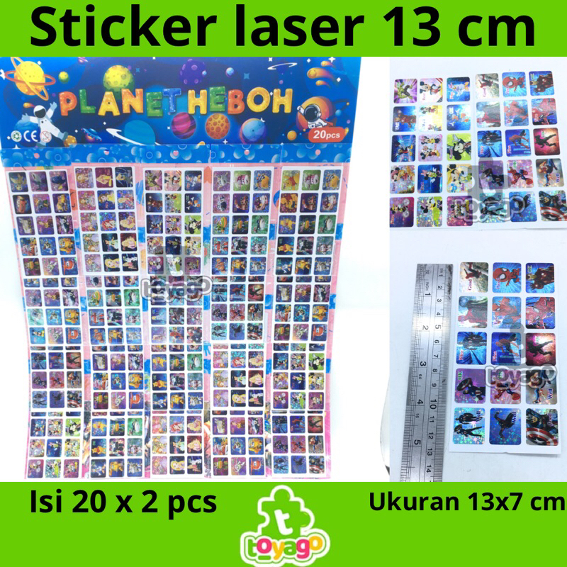 

Stiker laser karakter 13x7 CM isi 20x2 pcs grosir murah (stiker laser 15 mata set layar toyago toys)