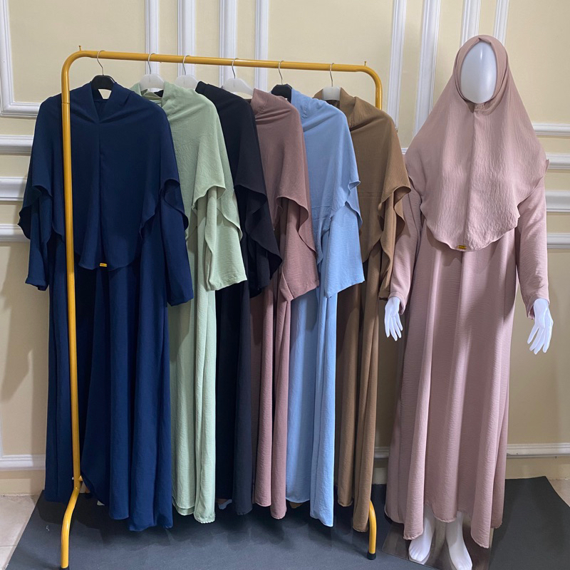 GAMIS SET HIJAB PREMIUM / GAMIS LEBARAN / OUTFIT LEBARAN / GAMIS CRINKLE AIRFLOW PREMIUM