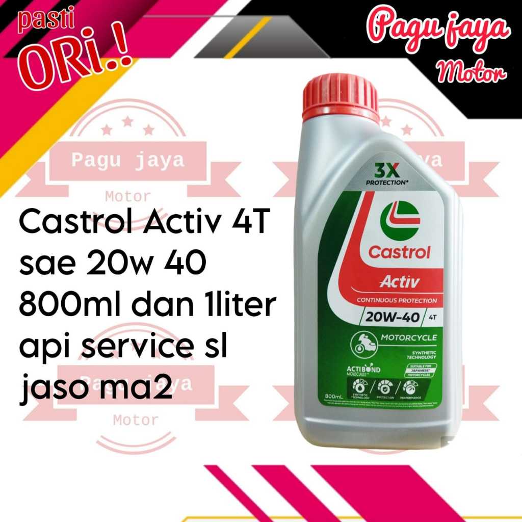 CASTROL ACTIV 4T SAE 20W 40 API SL JASO MA2 ISI 800ML DAN 1LITER OLI MESIN MOTOR 4 TAK