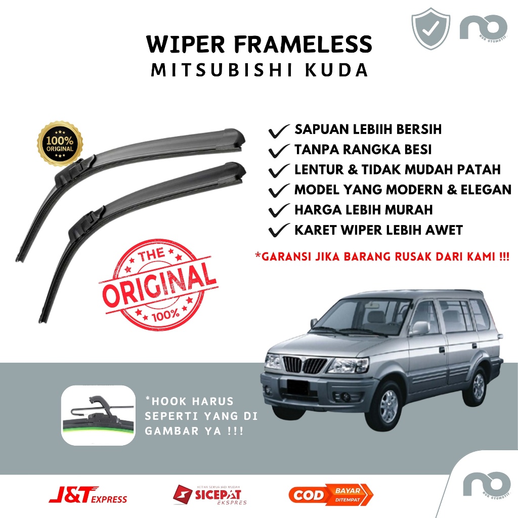 Wiper Mobil Frameless Mitsubishi Kuda Sepasang Isi 2 Pcs Kanan Kiri  Wiper Kaca Mobil Mitsubishi Kud