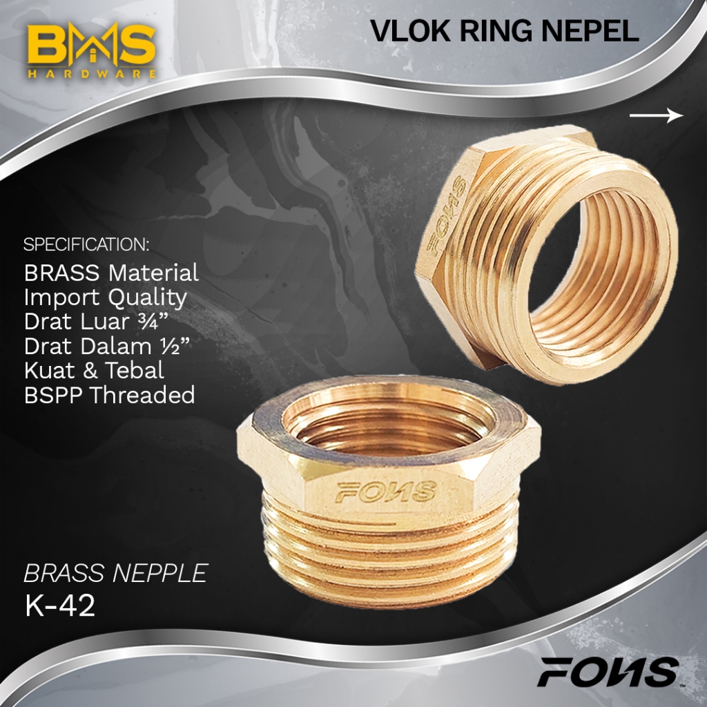(6 PCS) Vlok Ring Kuningan 3/4" x 1/2" Nepel Drat Kuningan Verlop Ring Brass K-42