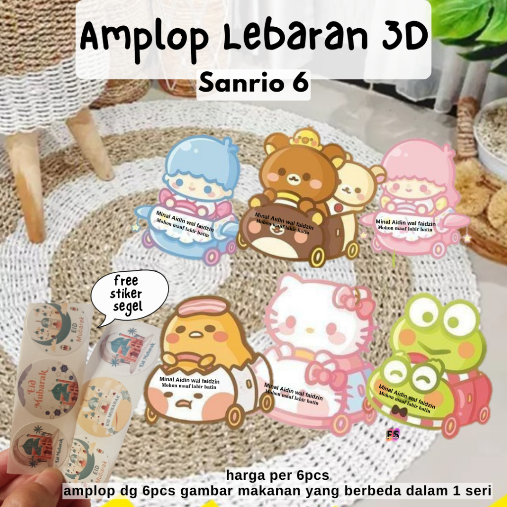 

6pcs amplop lebaran 3D karakter SANRIO