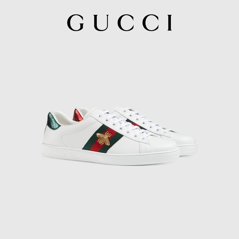 READY GUCCI Gucci Ace Series Men's Bee Embroidered Ribbon Little White Shoes Sports Shoes