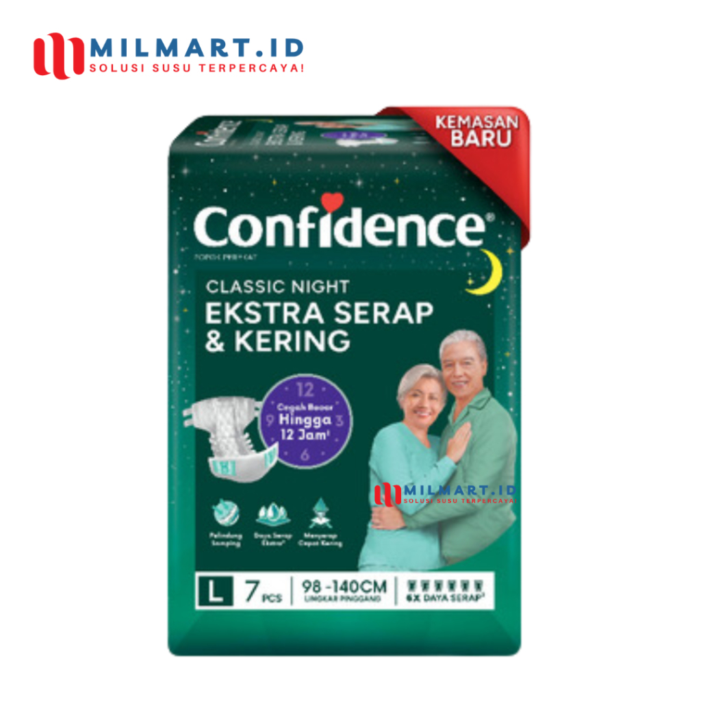 CONFIDENCE CLASSIC NIGHT EKSTRA SERAP & KERING L 7 POPOK PEREKAT DEWASA ADULT TAPE DIAPERS