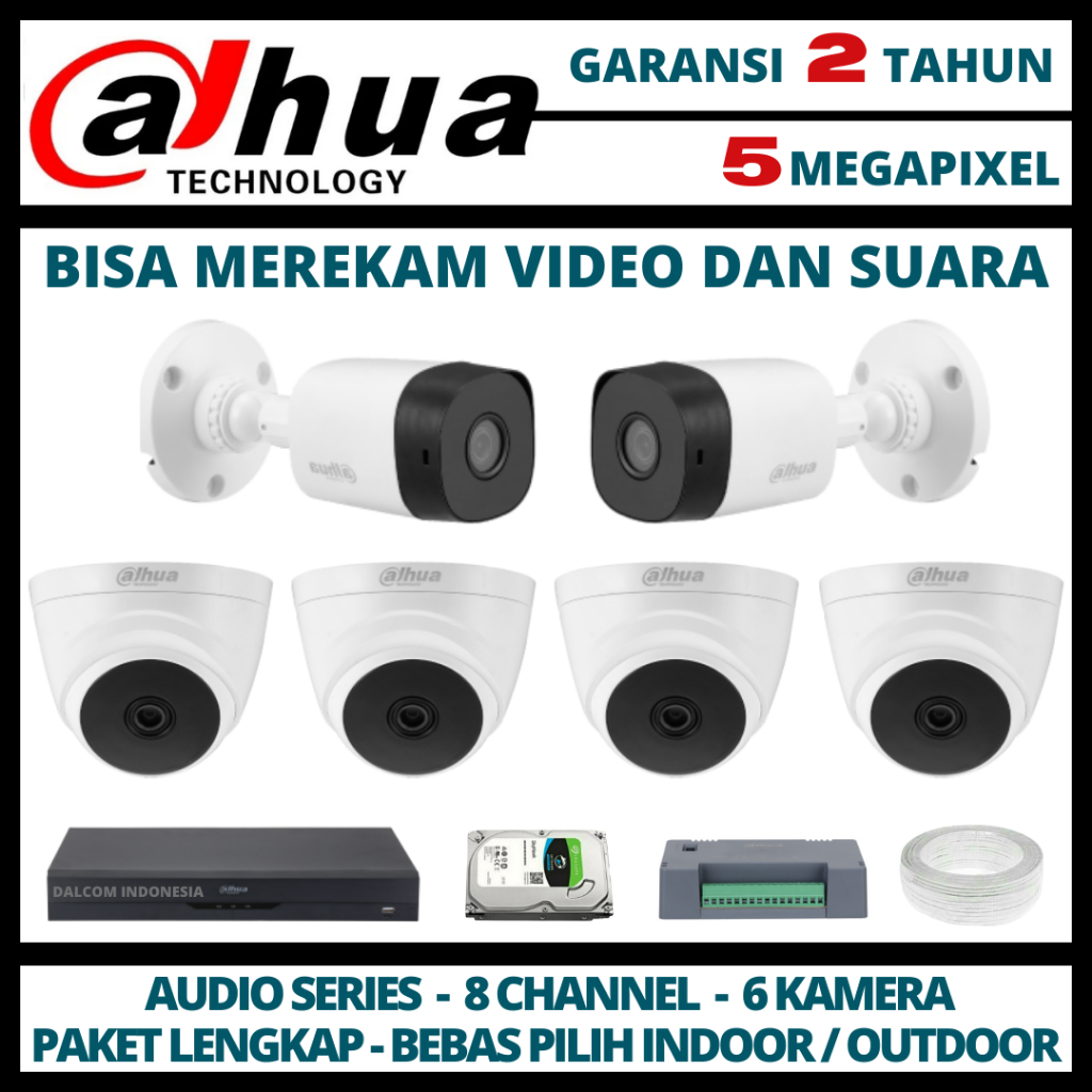 PAKET CCTV DAHUA 5MP DVR 8 CHANNEL 6 KAMERA