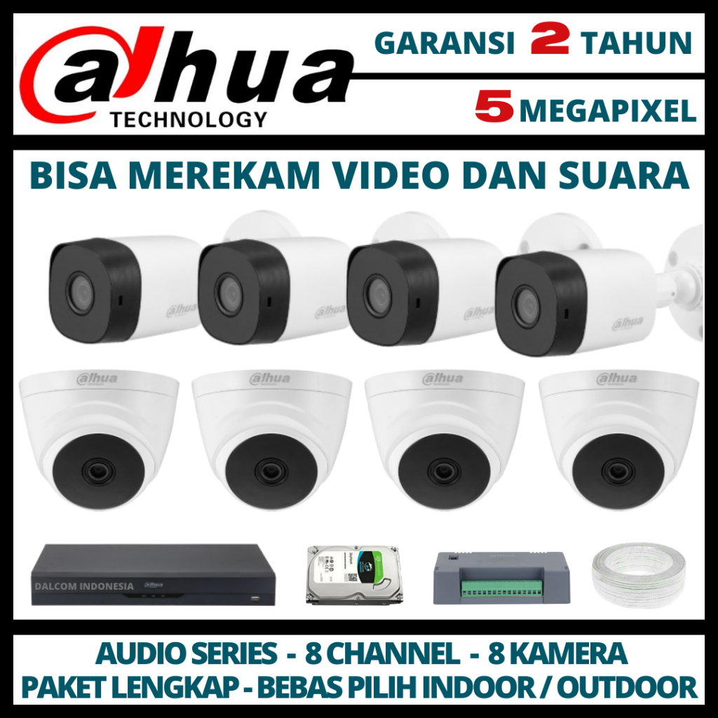 PAKET CCTV DAHUA 5MP DVR 8 CHANNEL 8 KAMERA