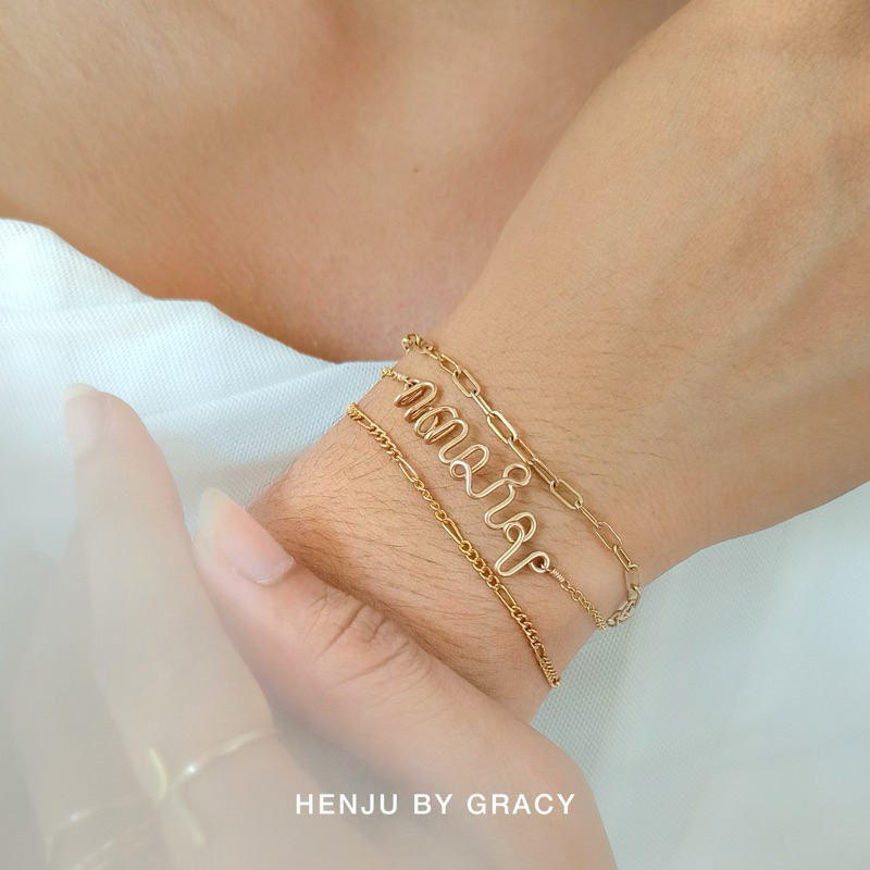 Henju by Gracy | Personalised Name Chain Bracelet in Aksara Jawa | Gelang Rantai Nama Aksara Jawa Ad