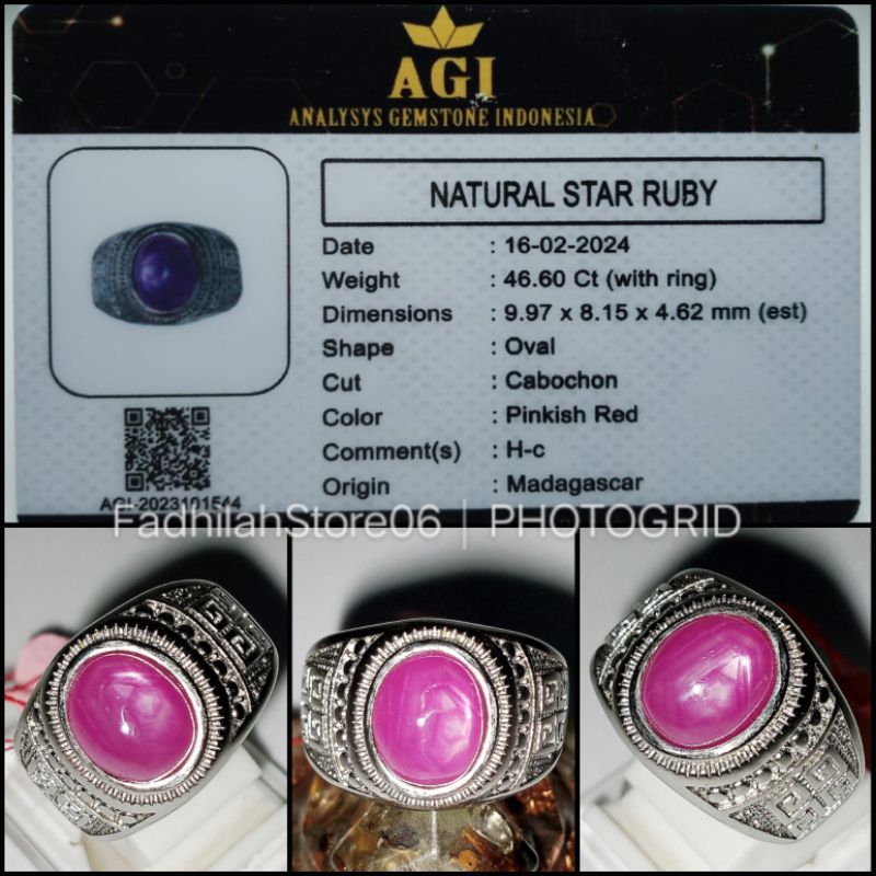 NATURAL STAR RUBY OVAL COBOCHON + MEMO LAB