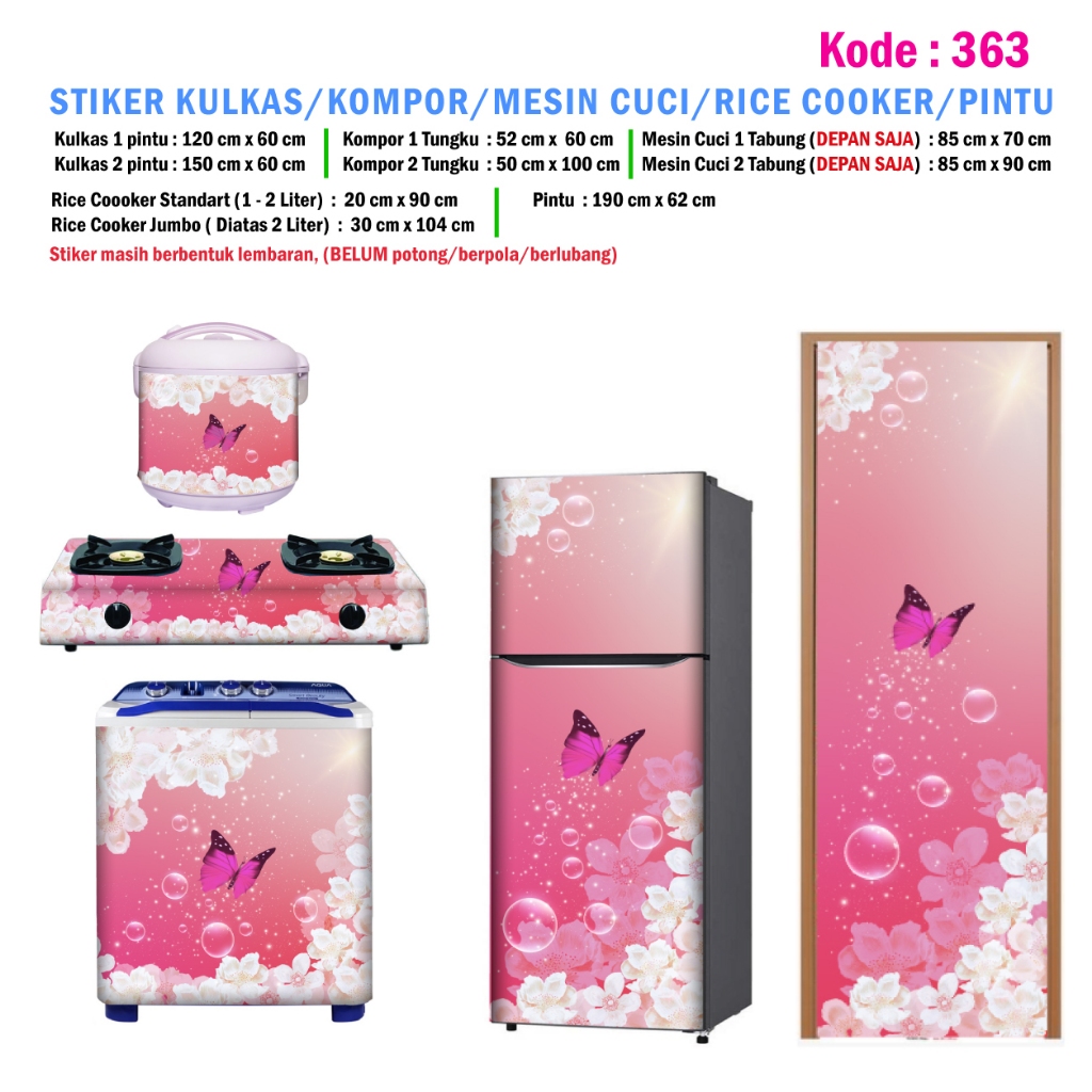 Stiker Kulkas 1 Pintu dan Sticker Kulkas 2 pintu Bunga Pink