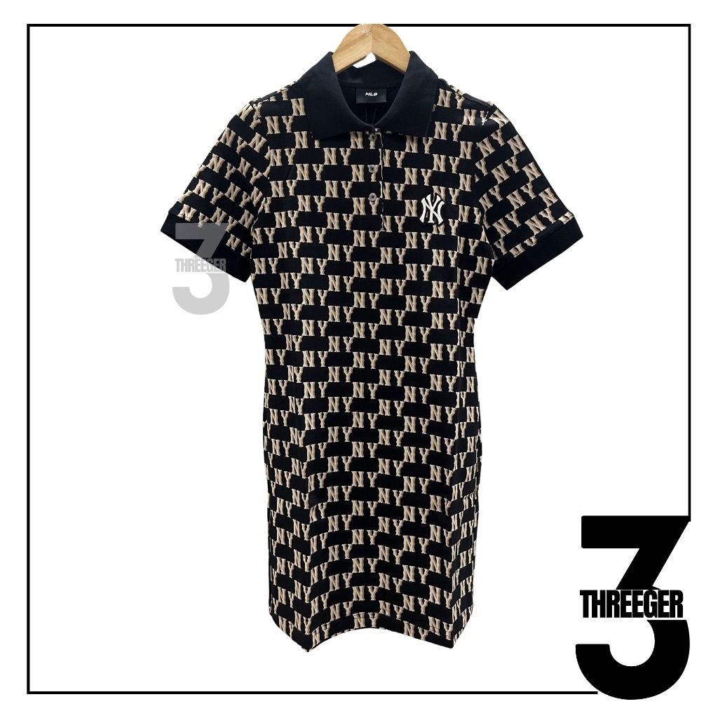 MLB NY New York Yankees Brown Monogram Polo Midi Dress Black Original