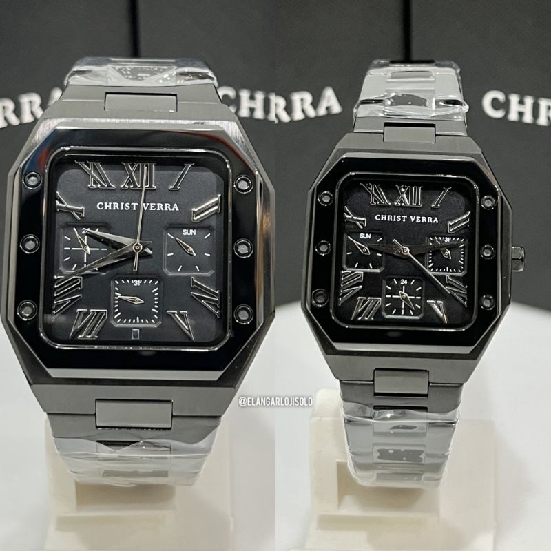 JAM TANGAN COUPLE CHRIST VERRA CV 921790 FULL BLACK ORIGINAL