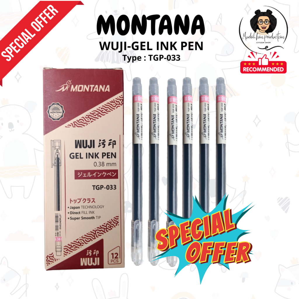 

PULPEN GEL MONTANA WUJI GELINK PEN TGP-033 ( 0,38 mm ) | 1 PACK ISI 12 | 1 PACK ISI 6| PEN GEL TINTA HITAM