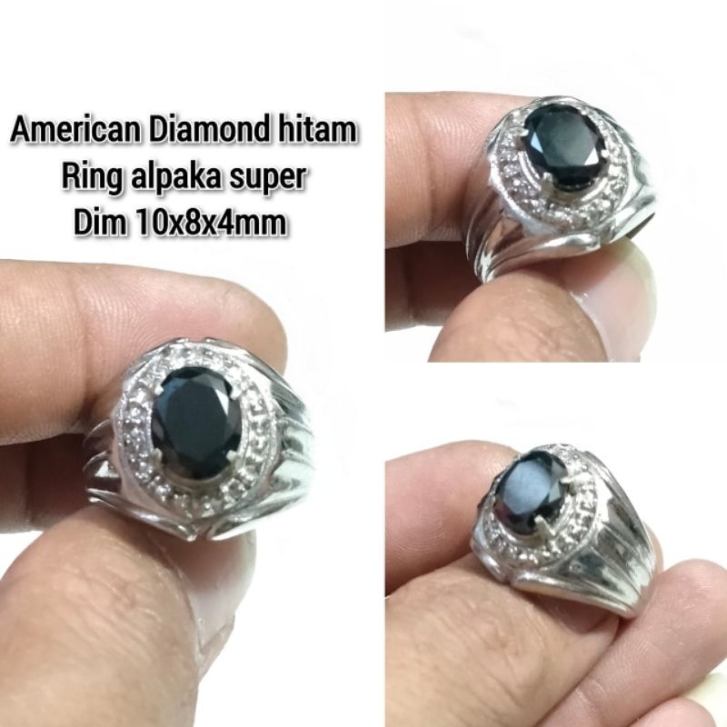 CINCIN BATU AMERICAN DIAMOND HITAM RING ALPAKA