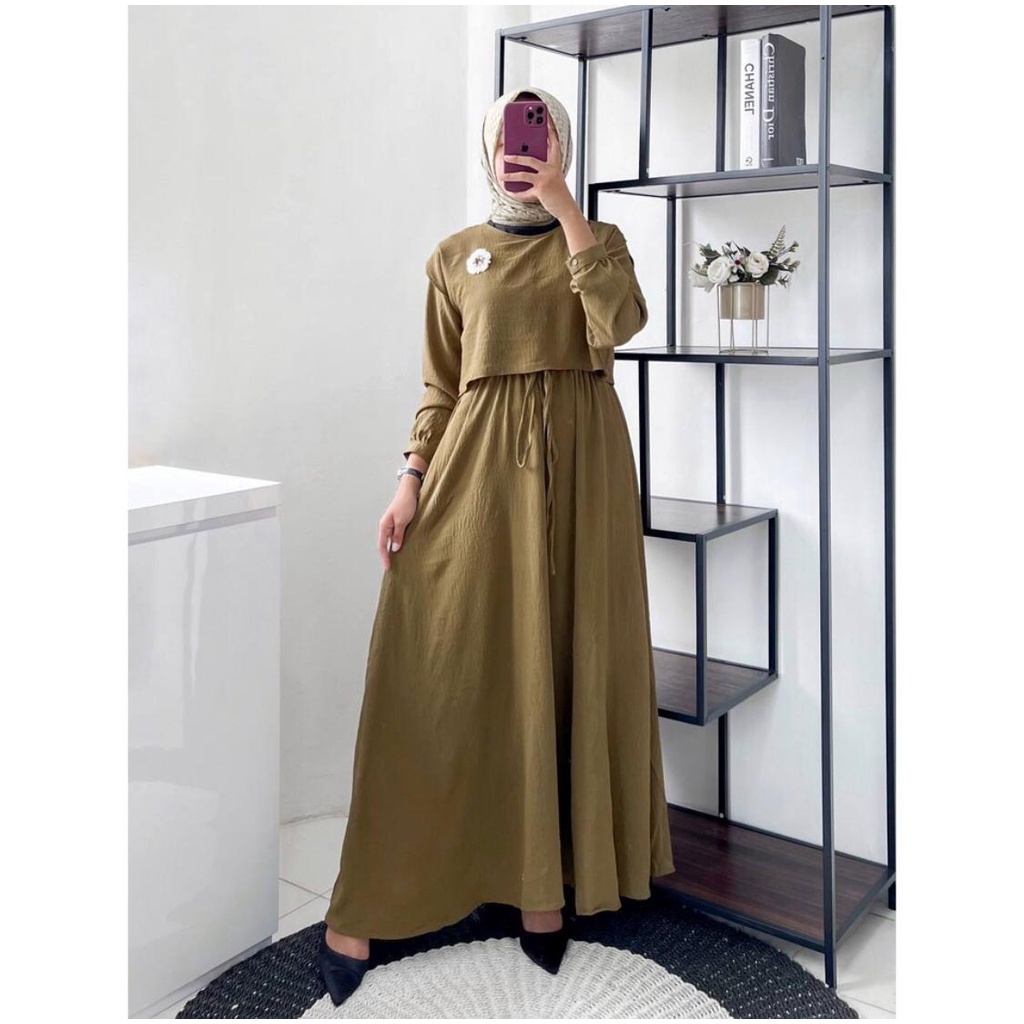 Layla maxi dress 2in1 - basic dress gamis muslim wanita crinkle by Dashia.id