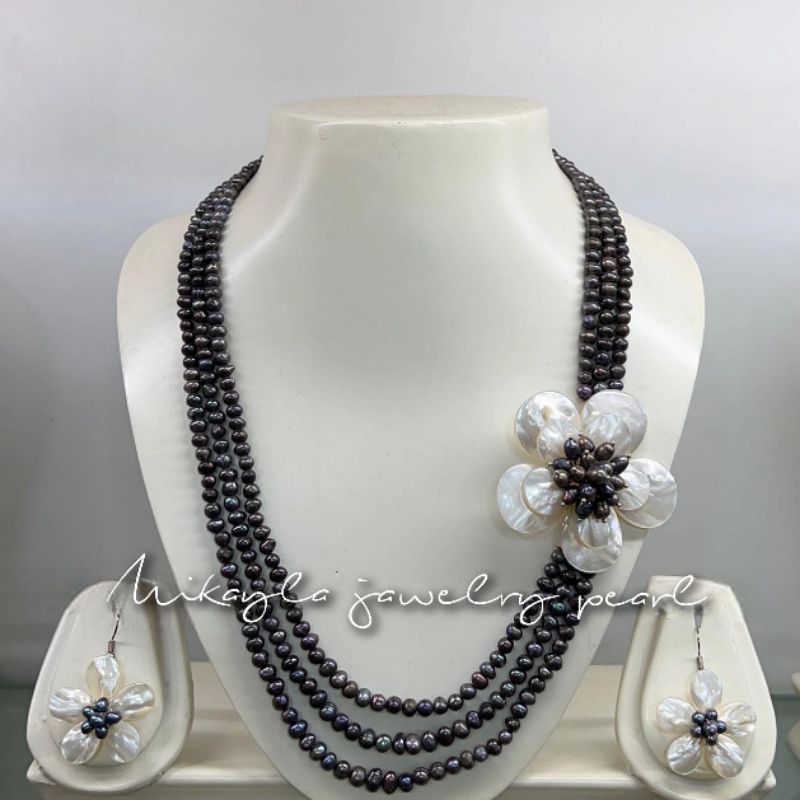 Setelan kalung giwang mutiara asli lombok|Set mutiara asli lombok|Perhiasan mutiara lombok bersertif