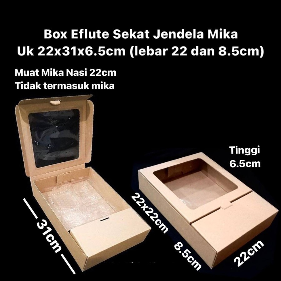 

(10 pcs) kardus sekat jendela mika dus kotak nasi sekat box nasi + botol minuman 22x31x6,5 cm