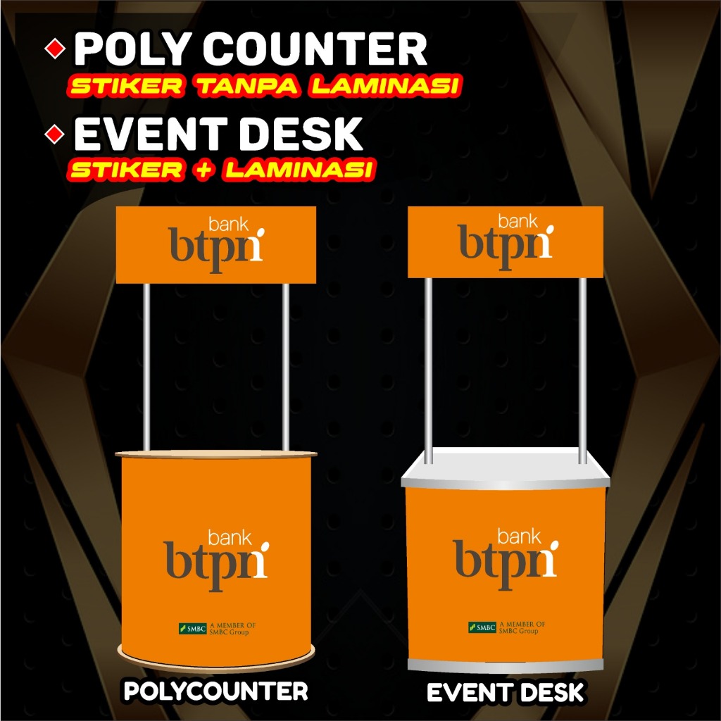 Meja Promosi Polycounter Curve Custom BANK BTPN / Event Desk Portable / Meja Promosi Event Seminar
